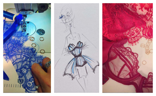 Lou Watson UK-based Lingerie Designer, Fabric & Sketch Collage